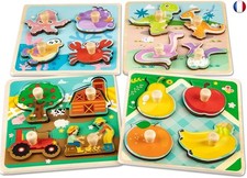Funsland Puzzle Bois Bebe, 4 Pièces Puzzle en Bois Enfant À Puzzle Encastrement 
