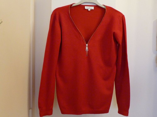 Pull rouge encolure zippée - v,