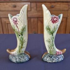 PAIRE D'ANCIENS VASES "SOLIFLORE" EN BARBOTINE - PREMIER TIERS  XXEME SIECLE