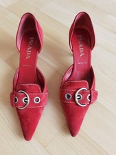 Red Prada iconic kitten mule heels, mules iconique Prada rouge taille 37,5-38