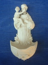 V72 Rare Bénitier Ancien Biscuit de Porcelaine XIXe St Antoine de Padoue Jesus