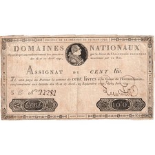 [#377216] France, 100 Livres, 1791-06-19, 3E, VF