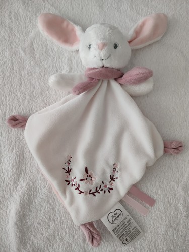 Doudou plat lapin rose - doudou, blanc