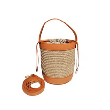 Sac à main bandoulière raphia garni cuir-Orange