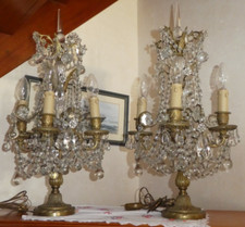 Paire De Grandes Lampes Girandoles Style Régence En Bronze Doré Cristal Baccarat