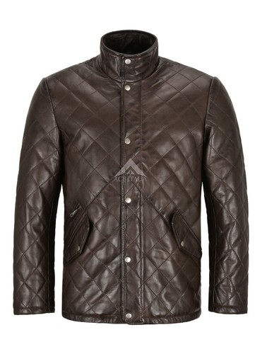 Men quilted leather jacket - quilted,