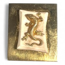 Broche Painlevé Décor Salamandre Galalithe Blanche Bakélite Bijou Vintage Brooch