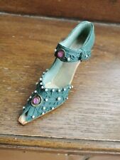 Chaussure verte de collection bibelot escarpin à strass roses