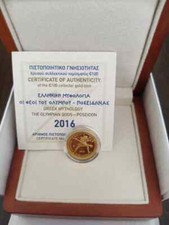 Pièce d'or euro, Grèce, 2016, épreuve, Poséidon, pièce de 100 euros