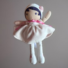 DOUDOU KALOO POUPEE FILLE Robe Blanche ruban rose 30cm