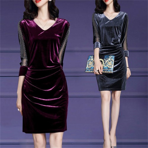 Femmes solide robe velours col - femmes,