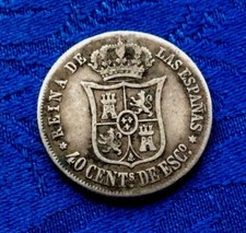  MONNAIE DE 40 CENTs DE ESCo ISABEL 1866 REINE D ESPAGNE EN ARGENT