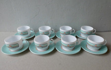 8 tasses à café Arcopal, décor géométrique pastel, vert mint, années 80
