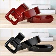 Femme Cuir Verni Ceinture Effet Mouillé Carré Boucle 47mm Large Ceinture