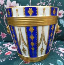 Cache pot porcelaine de Paris époque Restauration beau décor blanc bleu OR Royal