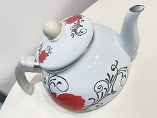 Ancienne Bouilloire / Théière émaillée décor   fleurs Vintage  Années 1960 1970