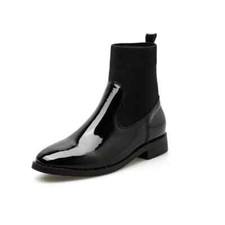 Bottes Vernis Noir Confortable Rangers Femme Talon 3 CM 1471