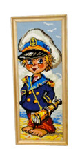 POULBOT  capitaine canevas encadrement bois doré 51 x 21 cm vintage 70