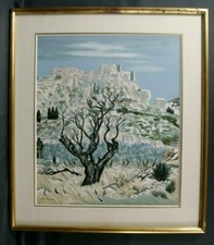 Lithographie Yves Brayer vers 1970 Olivier et ruines