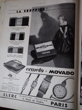 montre LA SURPRISE ERMETO MOVADO + chaussure UNIC pub papier ILLUSTRATION 1930 c