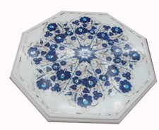 24 " Marbre Table Top Lapis Incrustation Artisanat Marqueterie Pièce Décor Gifts