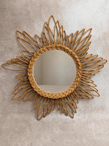 Miroir soleil vintage rotin - soleil,