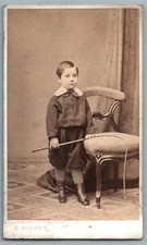 CDV 1865 Petit garçon avec cravache Photo Ancienne Bieber Hamburg Foto Kind Boy