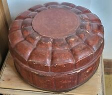 Boite à Offrandes en Bois Laqué Rouge Ronde Art Asiatique Indochine XIXe 30 cm 