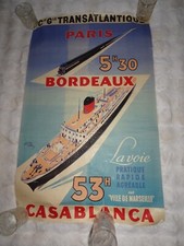 ancienne Affiche originale CGT transatlantique EDOUARD COLLIN PARIS BORDEAUX
