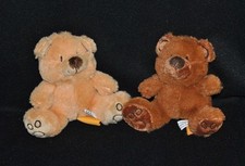 Lot 2 peluche doudou ours FIZZY beige & brun empreintes 10 cm assis TTBE