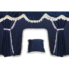 Bleu Peluche Rideaux W/Blanc