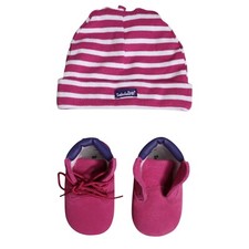 Timberland Enfants Ensemble Chaussures Chapeau Rose Rayé Daim Logo Imprimé EU16