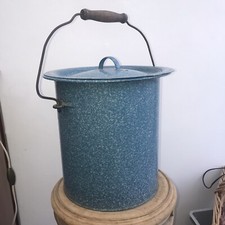 French Antique Blue White GRANITEWARE Splatter marbled Bucket Pail Enamelware