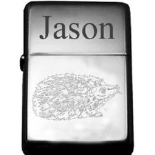 superbe briquet tempête essence gravé personnalisé hérisson niglo + prénom