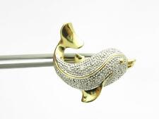 Broche Ou Pendentif Combo Design Dauphin En Or Jaune 14K Et Diamants Unique!