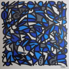 80X80 TOILE DE ROULLAND T SKRED tag peinture street art tableau oeuvre bleu deco