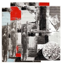 Tapis Poil Ras Tapis D'Entrée Vintage Abstrait Design Moderne Gris Rouge Bleu