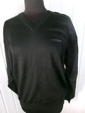 Vintage Pull Maille noir laine mérinos/acrylique Chrysler XL Brodé col V