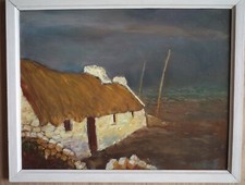 vintage tableau peinture huile sur carton Bourrine bretagne vendée