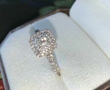 Bague de fiançailles double halo 2,40 ct diamant or blanc 14 carats simulée e...