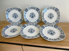 SIX ASSIETTES PLATES FAIENCE GIEN DECOR IBIS  CARRE BLEU Lot 1.