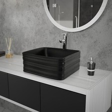 Lavabo à poser noir carré céramique évier moderne pour salle de bain 39x39x15 cm