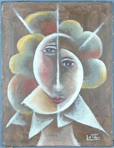 Ancien tableau visage - tableau, "visage"