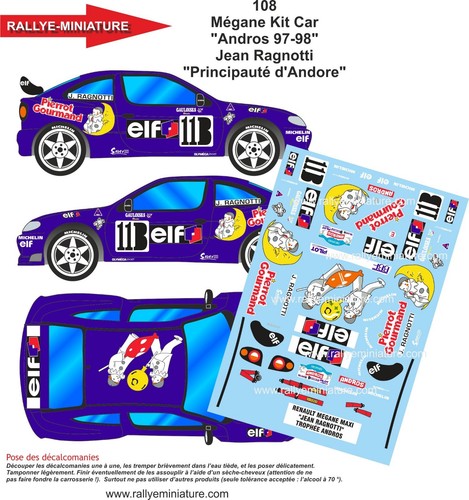 Decals ref 108 renault - 1/18,