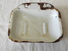 Accessoire Salle de bain Ancien Porte Savon en tôle émaillée 13 x 9,5cm