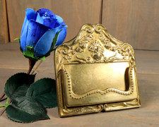 Vintage Ornate Brass Victorian Style Business Card Holder w/ Easel Stand Italy