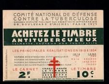 CARNET DE 7 TIMBRES TUBERCULOSE. ANNEE 1934