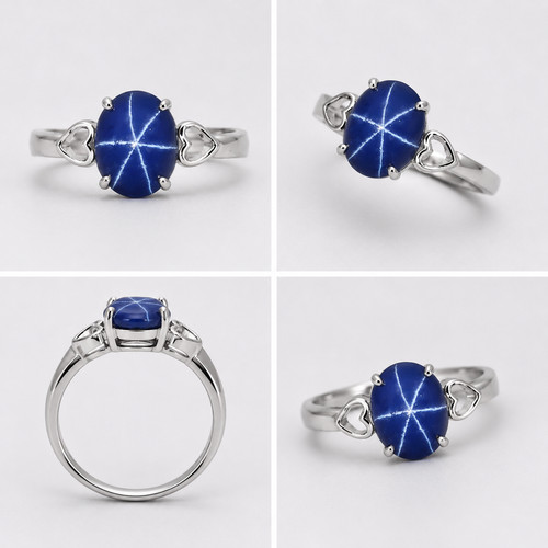 Bague saphir étoile bleue - , en