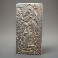 Petite tuile ancienne du Proche-Orient de qualité musée avec rare sculpture A...