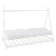 Lit Tipi d'enfants avec matelas sommier à lattes en bois pin blanc 200x90 cm